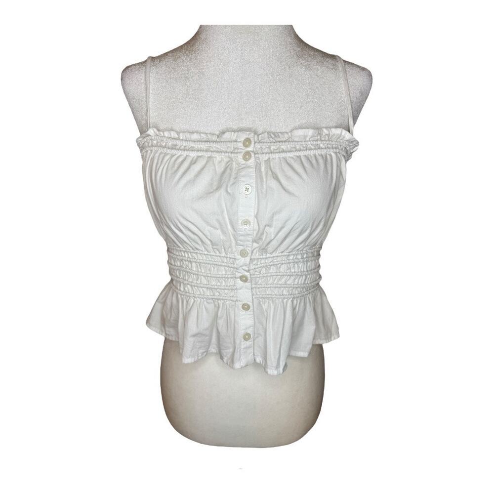 New Madewell Women’s Small Eyelet‎ White Smocked Button-Front Top in Poplin NWT - Picture 2 of 7